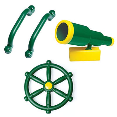 Playground Equipment Set with Kids Pirate Telescope, Steering Wheel & Safety Handle Bars for Jungle Gym