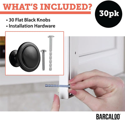 Black Kitchen Cabinet Knobs - Round Beveled Drawer Handles - 30 Pack of Kitchen Cabinet Hardware