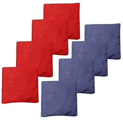 All Weather Cornhole Bean Bags Set of 8 - Duck Cloth, Regulation Size & Weight - Red & Navy Blue