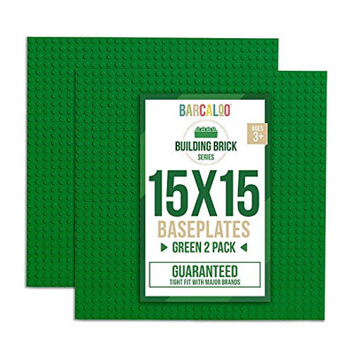 15 Inch x 15 Inch Baseplate for Building Bricks -Two Pack - Green Classic Baseplates Compatible with All Major Brands