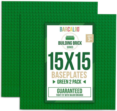 15 Inch x 15 Inch Baseplate for Building Bricks -Two Pack - Green Classic Baseplates Compatible with All Major Brands