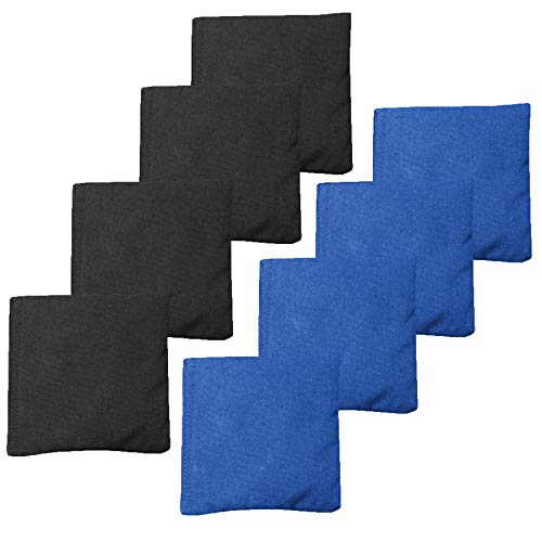 All Weather Cornhole Bean Bags Set of 8 - Duck Cloth, Regulation Size & Weight - Royal Blue & Black