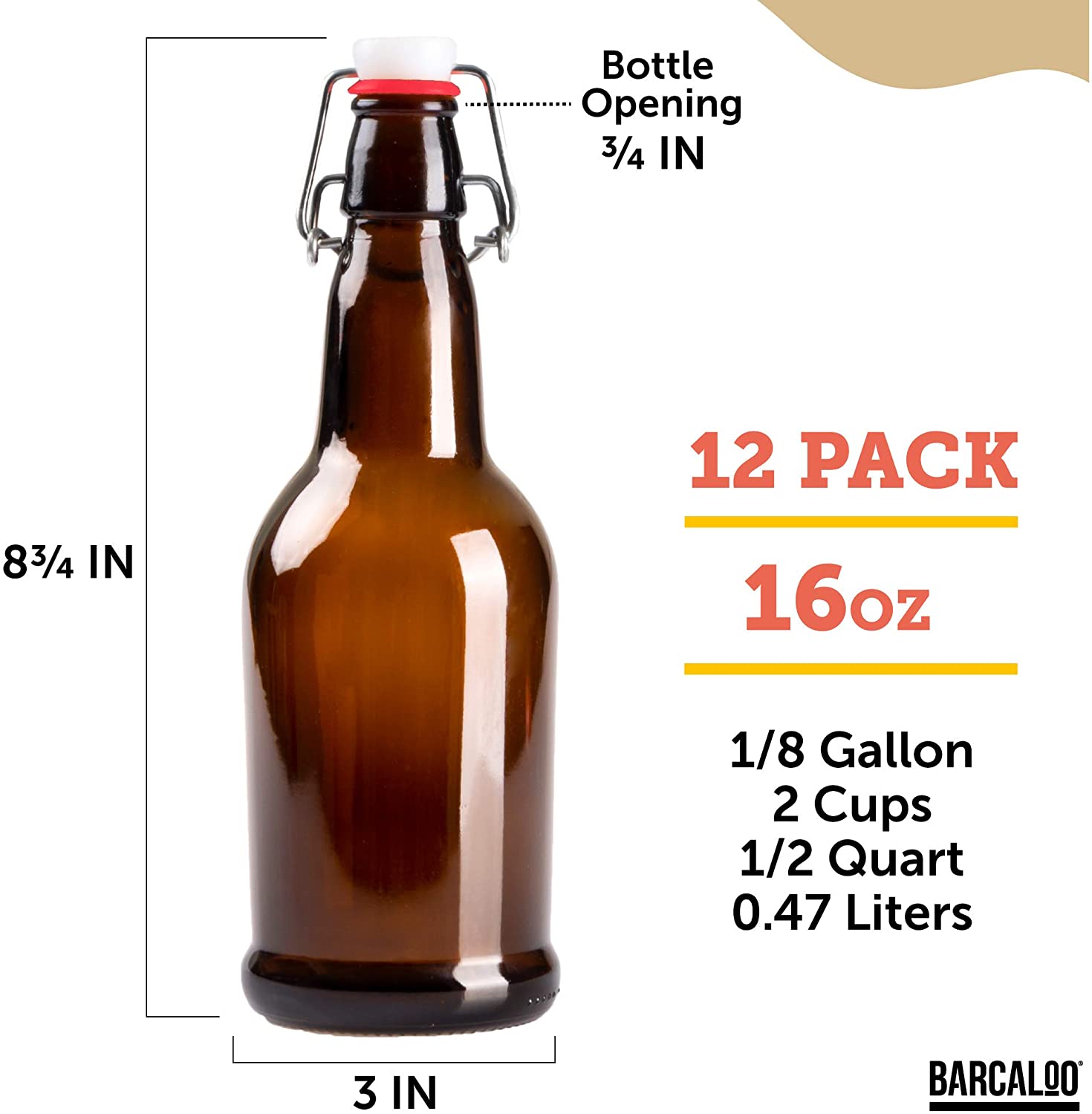 16 oz Amber Glass Beer Bottles for Home Brewing with Flip Caps