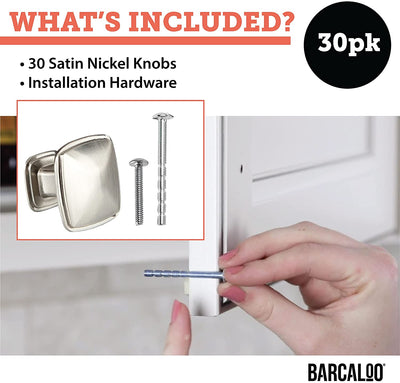 Satin Nickel Kitchen Cabinet Knobs - Square Beveled Drawer Handles - 30 Pack of Kitchen Cabinet Hardware