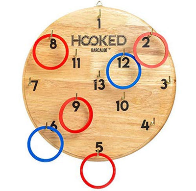 Hooked Ring Toss Game | Hook and Ring Game for Adults & Kids | Indoors -Outdoors Family Fun | Bar, Home, Office, Basement | 6 Blue, 6 Red Rubber Rings for 2 Player Fun