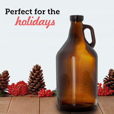 Glass Growlers for Beer, 2 Pack with Funnel - 64 oz Growler Set with Lids - Great for Home Brewing, Kombucha & More