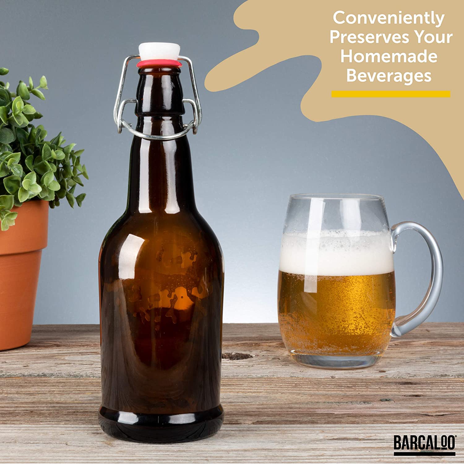 16 oz Amber Glass Beer Bottles for Home Brewing with Flip Caps