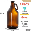 Glass Growlers for Beer, 2 Pack with Funnel - 64 oz Growler Set with Lids - Great for Home Brewing, Kombucha & More