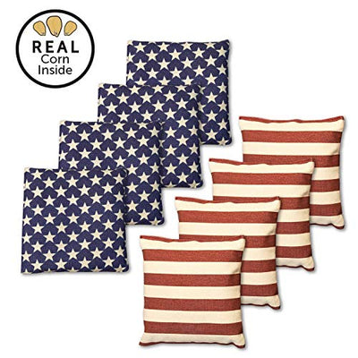 Real Corn Filled Cornhole Bags - Set of 8 Bean Bags for Corn Hole Game - Regulation Size & Weight - Stars and Stripes