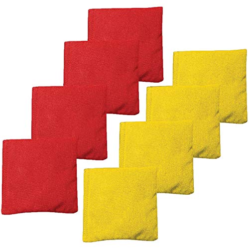 All Weather Cornhole Bean Bags Set of 8 - Duck Cloth, Regulation Size & Weight - Red & Yellow