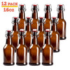 16oz Amber Glass Beer Bottles for Home Brewing - 12 Pack with Flip Caps