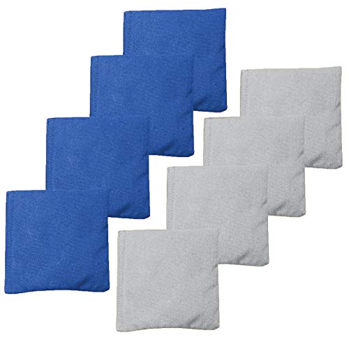 All Weather Cornhole Bean Bags Set of 8 - Duck Cloth, Regulation Size & Weight - Gray & Royal Blue