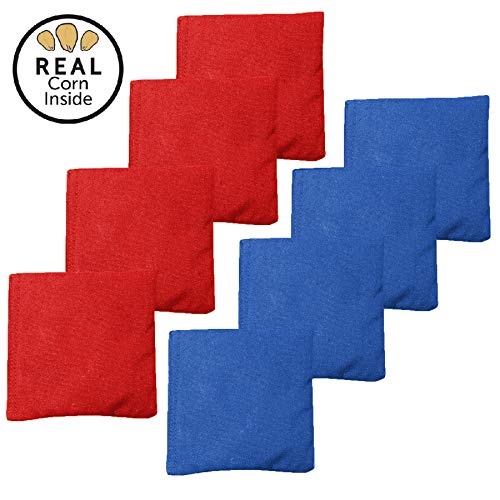 Real Corn Filled Cornhole Bags - Set of 8 Bean Bags for Corn Hole Game - Regulation Size & Weight - Red and Blue