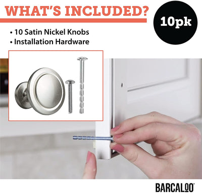 Satin Nickel Kitchen Cabinet Knobs - Round Beveled Drawer Handles - 10 Pack of Kitchen Cabinet Hardware