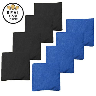 Real Corn Filled Cornhole Bags - Set of 8 Bean Bags for Corn Hole Game - Regulation Size & Weight -Blue and Black