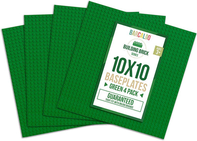 10 Inch x 10 Inch Baseplate for Building Bricks - Green 4 Pack Compatible with all Major Brands