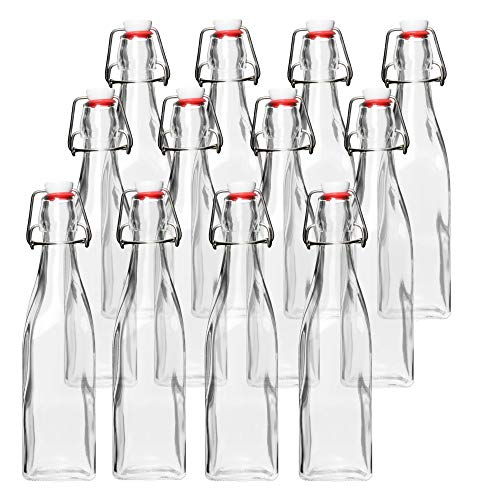 12 Pack of Glass Beer Bottles for Home Brewing - Square 8 oz Bottles with  Flip Caps and Funnel