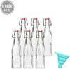Glass Beer Bottles for Home Brewing - Square 6 Pack with Flip Caps and Funnel