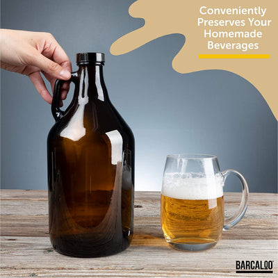Glass Growlers for Beer, 3 Pack with Funnel - 64 oz Growler Set with Lids - Great for Home Brewing, Kombucha & More