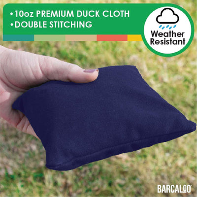 All Weather Cornhole Bean Bags Set of 8 - Duck Cloth, Regulation Size & Weight - Navy Blue & Hunter Green